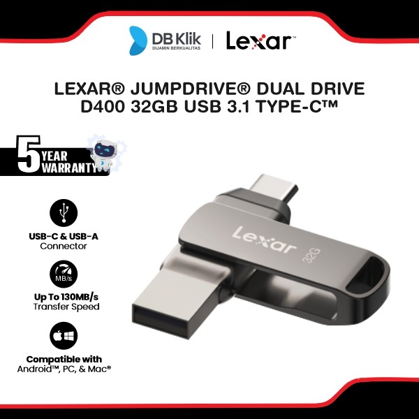 Flashdisk Lexar JumpDrive Dual Drive D400 32GB OTG USB 3.1 Type-C