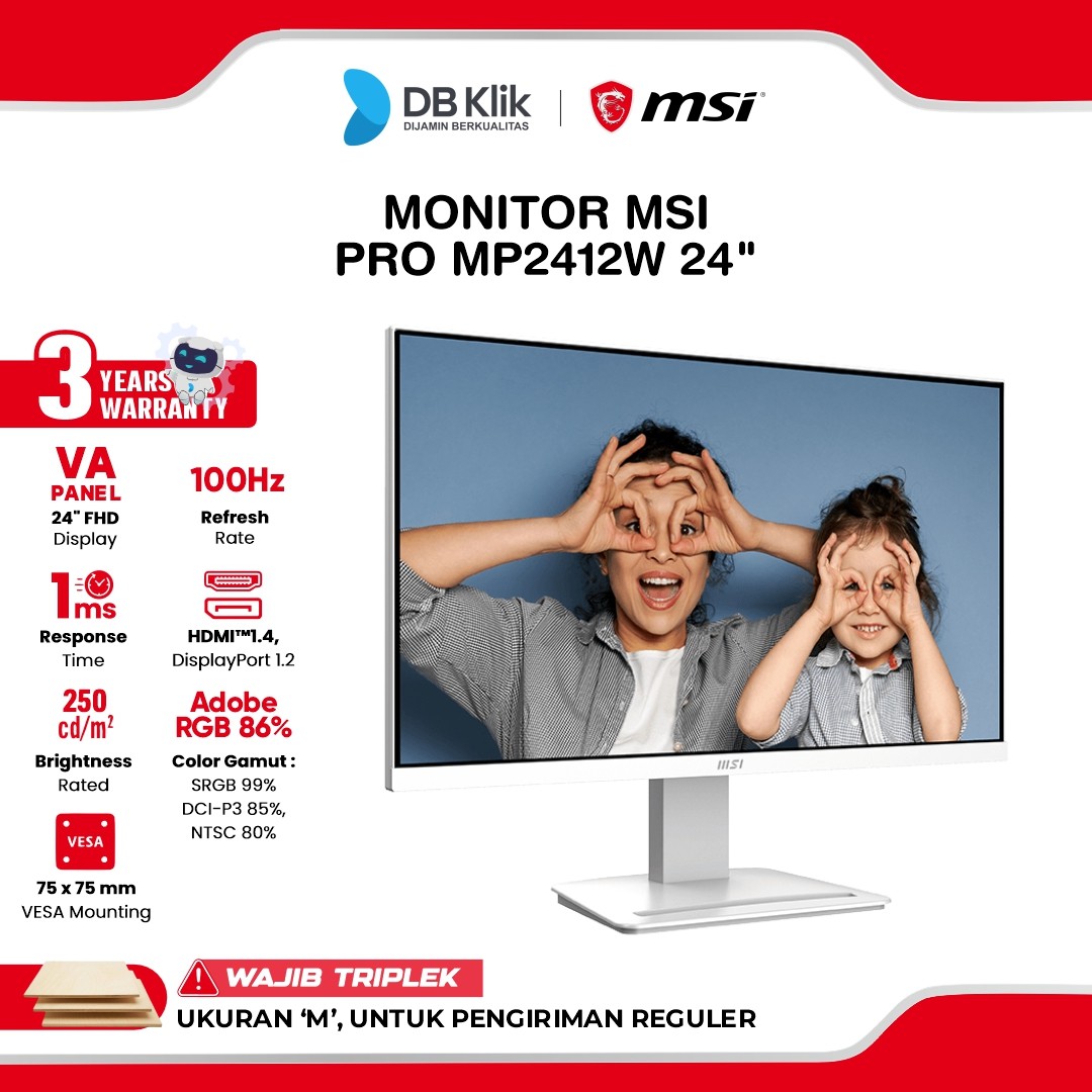 Monitor MSI PRO MP2412W 24" FHD VA 100Hz 1ms AMD FreeSync HDMI DP