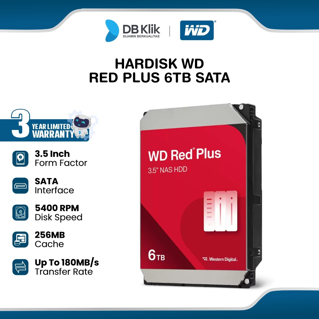 Hardisk WD RED Plus 6TB 3.5 Inch SATA - NAS HDD