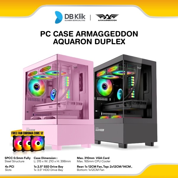 Casing PC Gaming Armaggeddon Aquaron Duplex M-Atx Free Fan