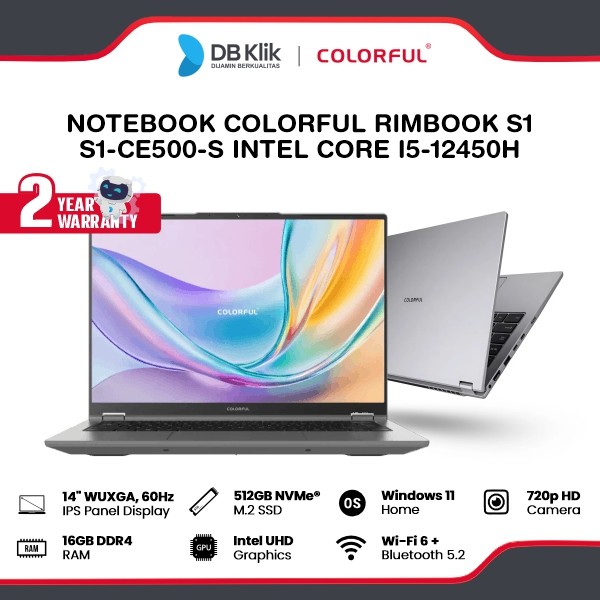 Notebook COLORFUL RIMBOOK S1 S1-CE500-S INTEL Core i5-12450H 16GB DDR4/512GB M.2 NVMe INTEL UHD Windows 11 Home NO OHS 14" FHD - Silver