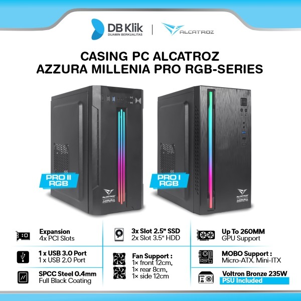 Alcatroz Azzura Millenia PRO 1 / PRO 2 RGB Casing PC m-ATX Include PSU Voltron Bronze 235OEM