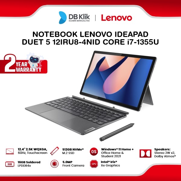 Notebook Lenovo IdeaPad Duet 5 12IRU8-4NID INTEL Core i7-1355U 16GB DDR5/512GB Windows 11 Home + Microsoft Office Home Student 2021 12.4" WQXGA IPS - Storm Grey