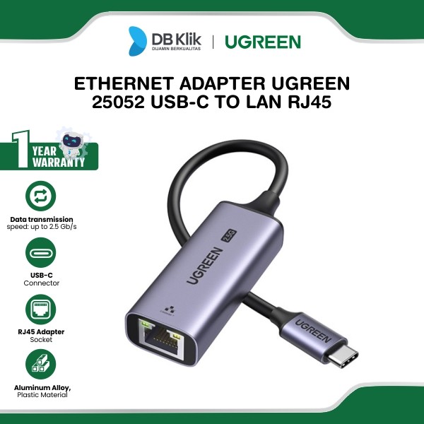 Usb Ethernet Adapter UGreen Usb-C To Lan RJ45 2,5G Gigabit 10cm- Space Gray (25052)