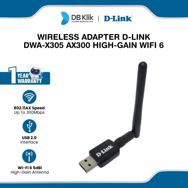 Wireless Adapter D-Link DWA-X305 AX300 High-Gain WiFi 6