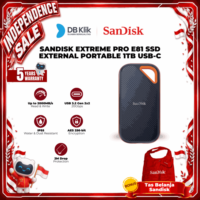 SSD External Sandisk Portable Extreme PRO 1TB 2000Mb/s USB 3.2 - USB C
