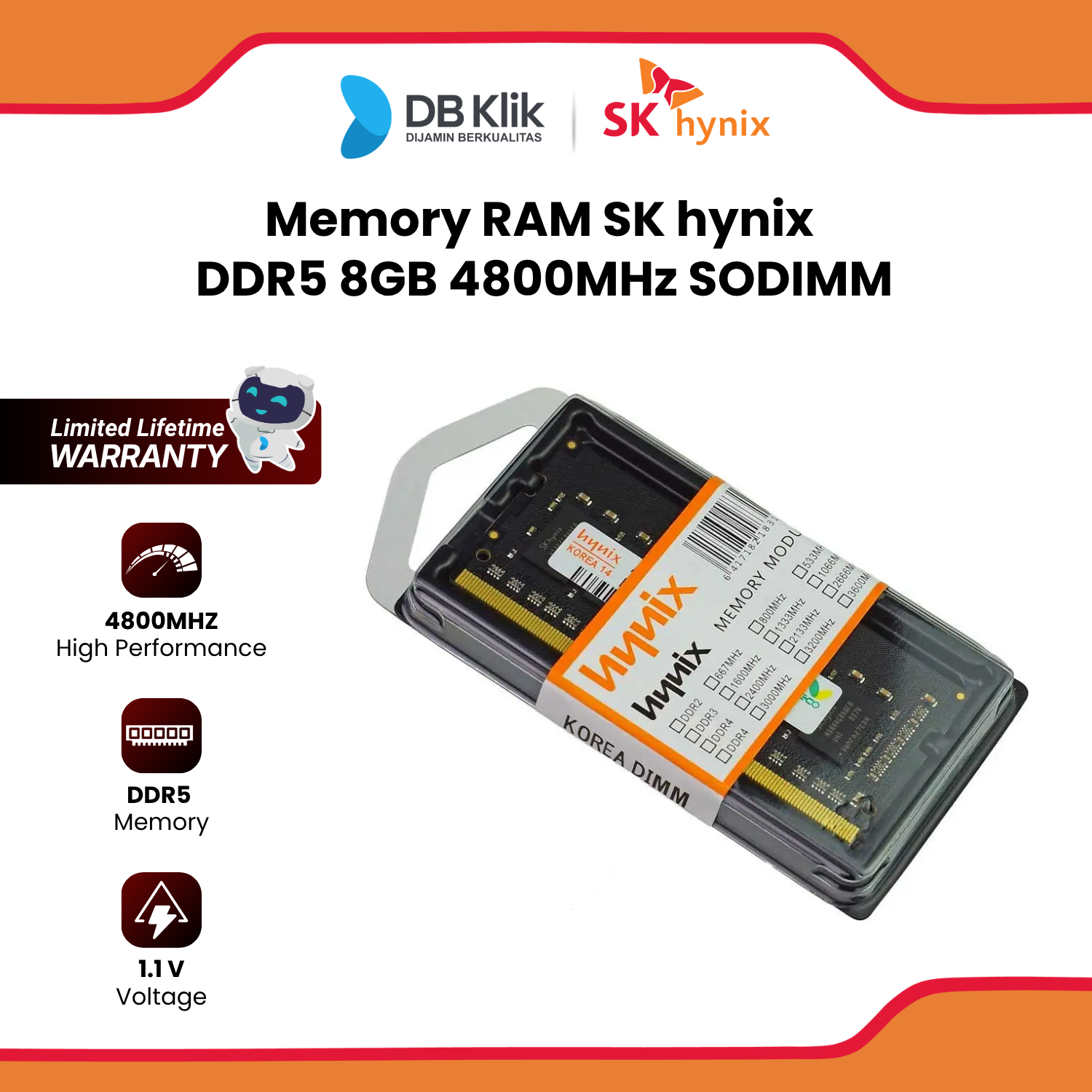 Memory RAM SK hynix DDR5 8GB 4800MHz SODIMM