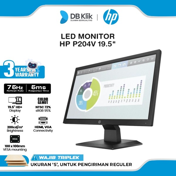 HP P204V Monitor LED 19.5" HD+ 60Hz 5ms