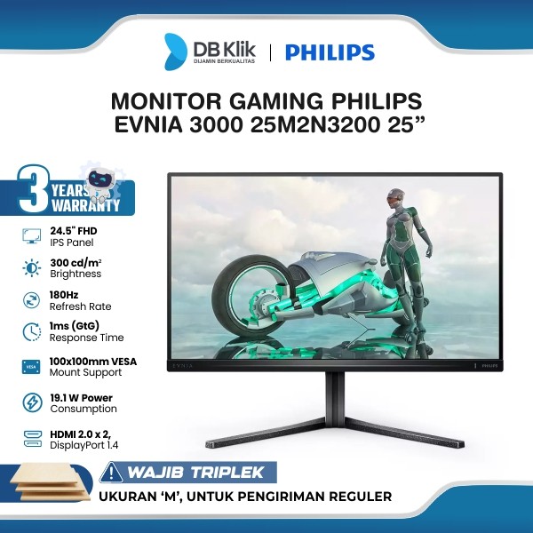 LED Monitor Gaming Philips Evnia 3000 25M2N3200 25" IPS Fhd 180Hz 1ms Ergo Stand Hdmi Dp