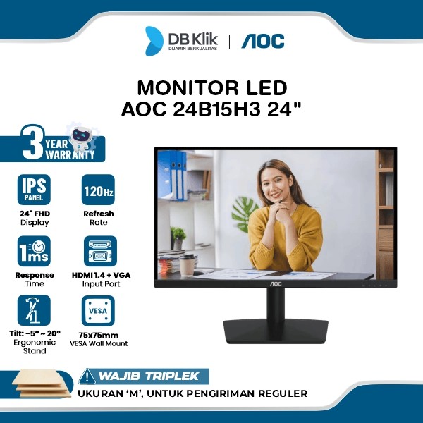 Monitor LED AOC 24B15H3 24" FHD IPS 120Hz 1ms Adaptive Sync HDMI VGA