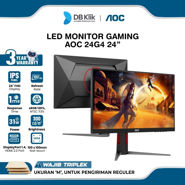 LED Monitor AOC 24G4 IPS FHD 180Hz Hdmi Dp Ergo Stand 24"