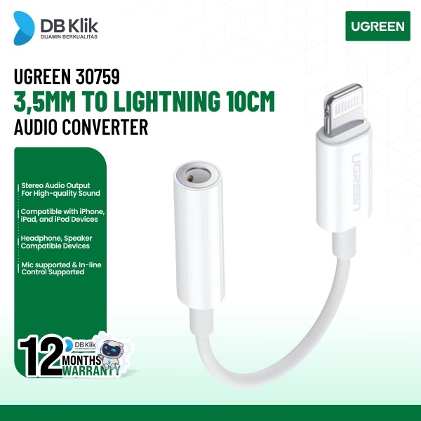 Converter Audio UGreen 3,5mm to Lightning 10cm - White (30759)