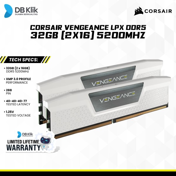 RAM CORSAIR VENGEANCE LPX DDR5 32GB 2X16 5200White CMK32GX5M2B5200C40W