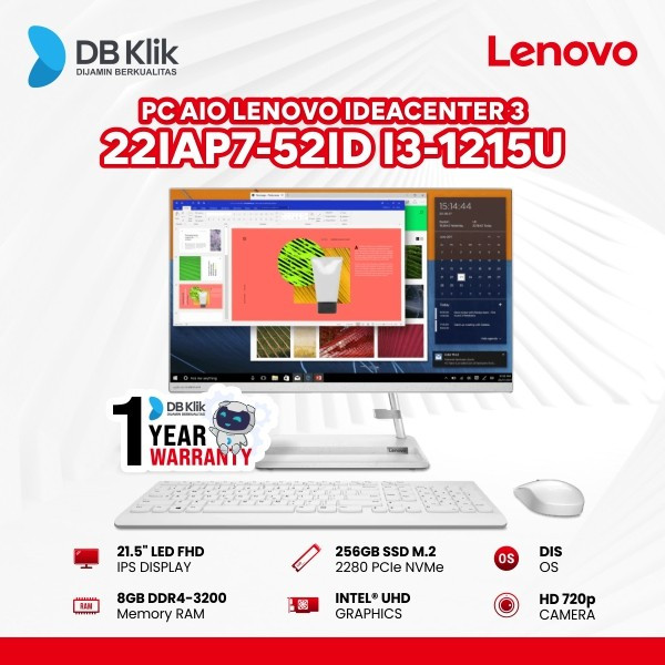 PC AIO LENOVO IC3 22IAP7-52ID I3-1215U 8GB/256GB 21,5 DOS White