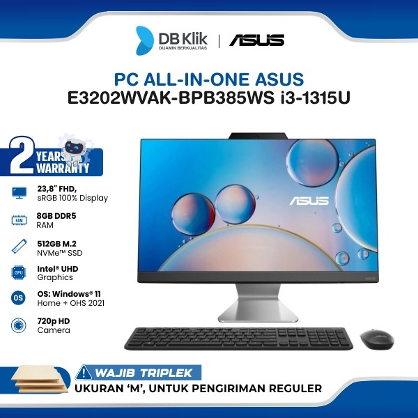 PC Aio Asus E3202WVAK-BPB385WS Core i3-1315U 8Gb 512Gb Ssd No Dvd Windows 11 Home Office + Home Student 2021 21,5" FHD Black