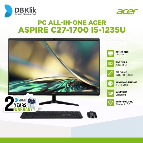 PC AIO ACER Aspire C27-1700 i5-1235U 8Gb Ssd 512Gb NoDvd WIN11+Ohs 27"