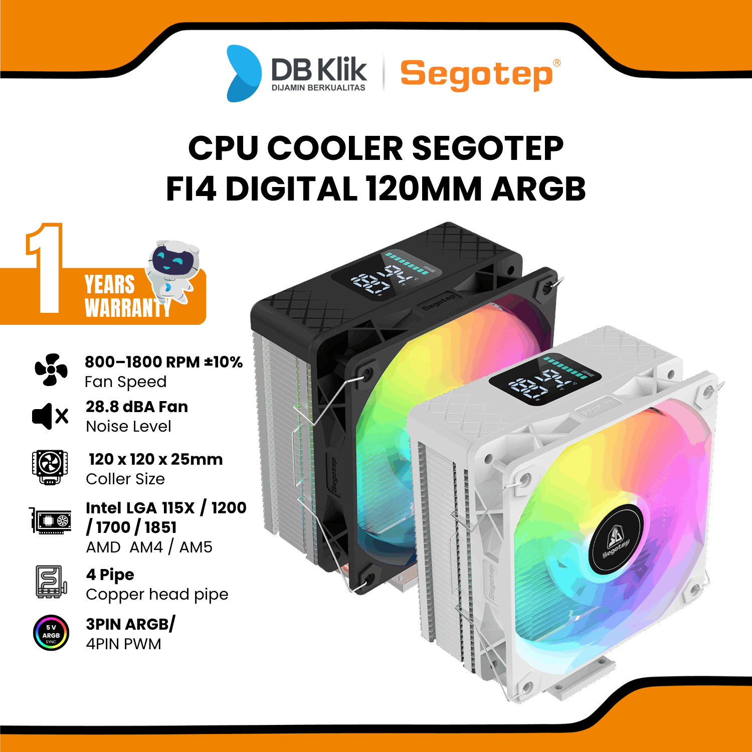 CPU Cooler SEGOTEP FI4 Digital 120mm ARGB