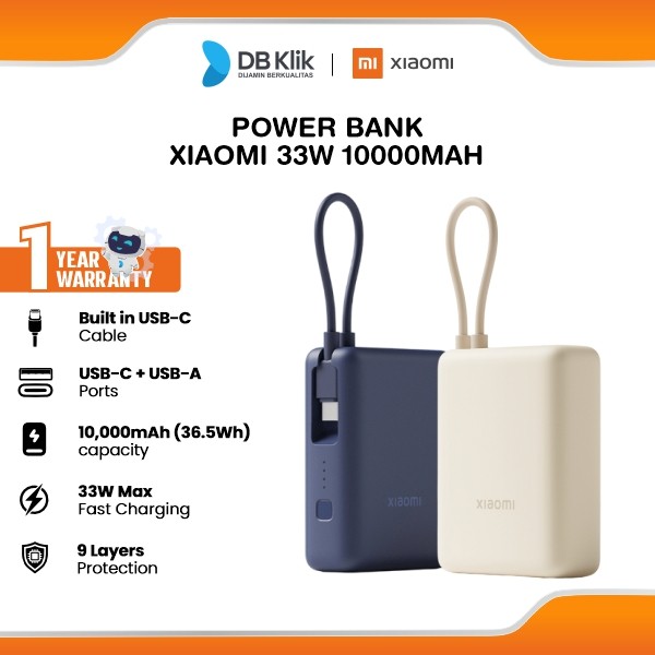 Power Bank Xiaomi 33W 10000mAh Built in USB-C Cable