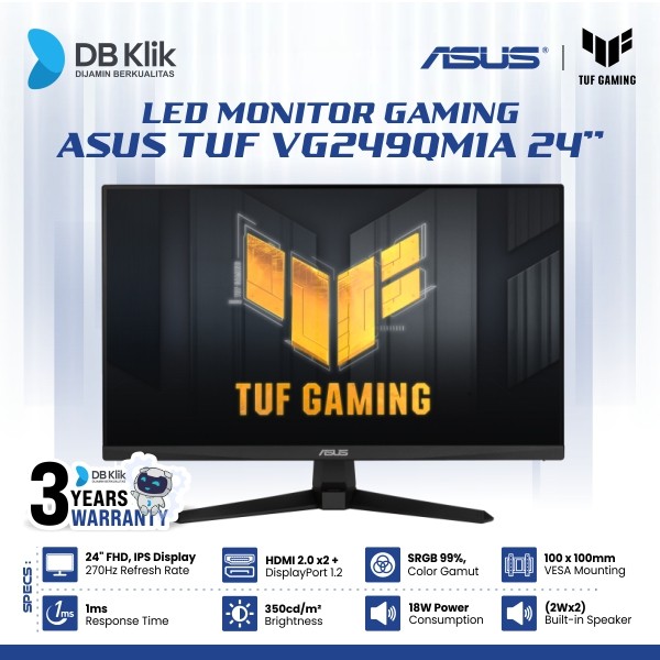 LED Monitor Gaming ASUS VG249QM1A 24" 270Hz IPS FHD 1ms Hdmi DP