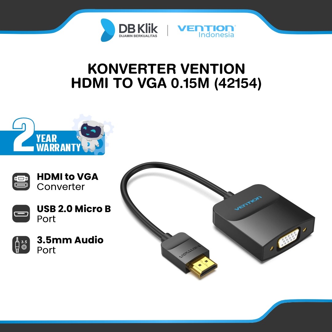 Vention Konverter HDMI to VGA 0.15M Female Micro USB and Audio Port - Black (42161)