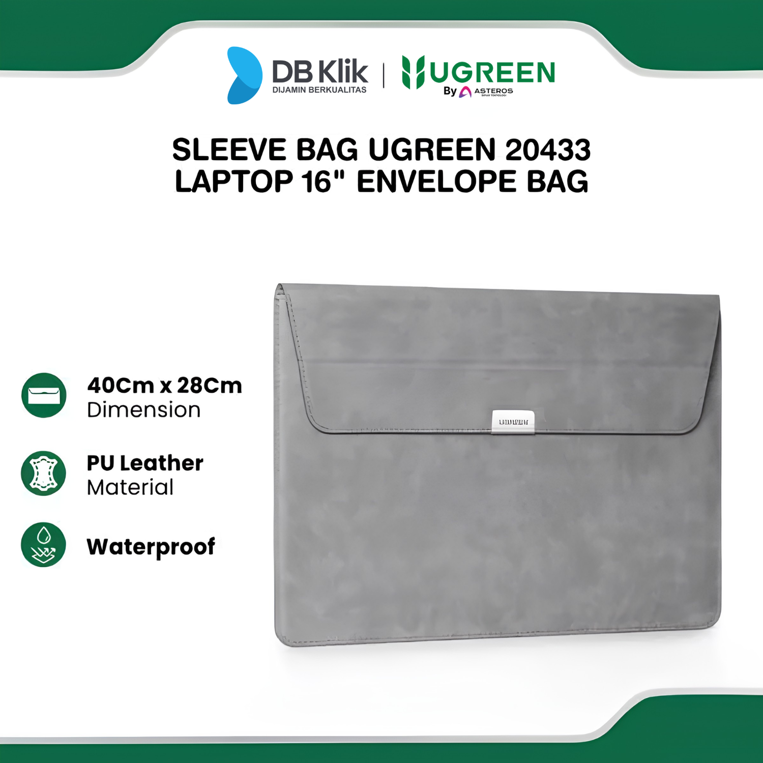 Sleeve Bag UGreen Laptop 16" Grey - Envelope Bag (20433)