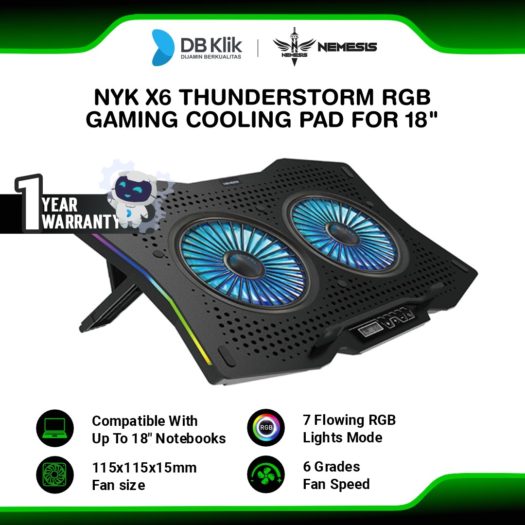 NYK Nemesis X6 Thunderstorm RGB Gaming Cooling Pad for 18"