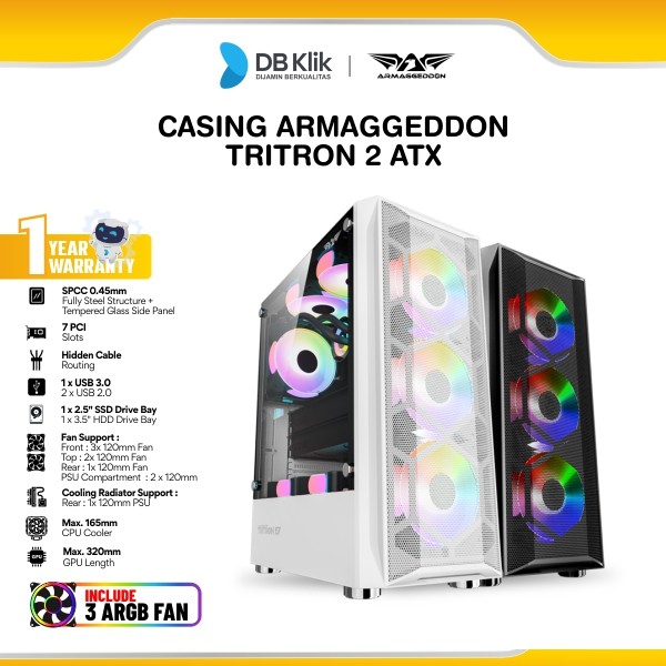 Casing PC Gaming Armaggeddon Tritron 2 ATX with ARGB Fan