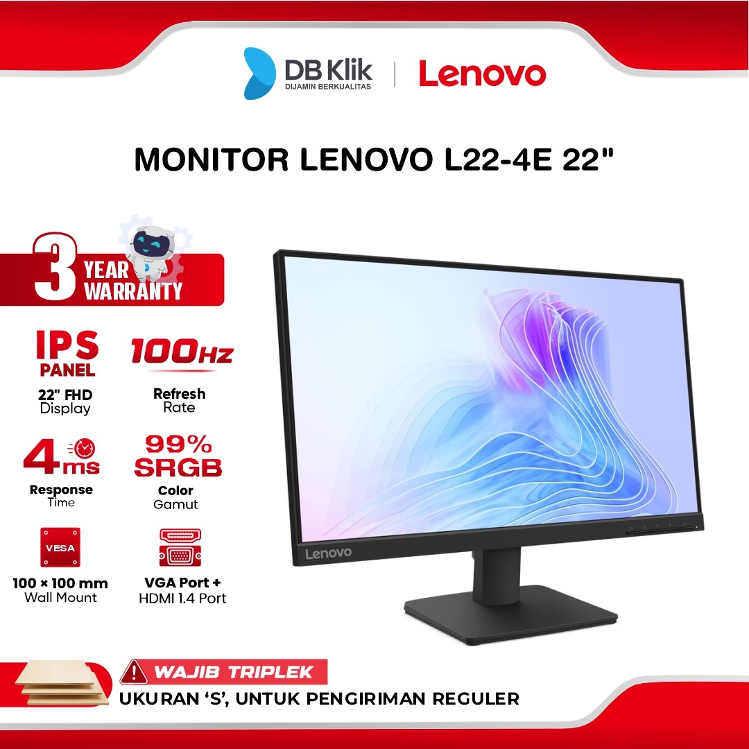 Monitor LED Lenovo L22-4e 22" IPS FHD 100Hz 4ms HDMI VGA