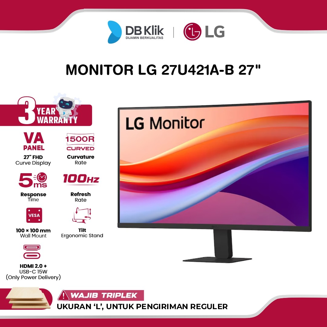 Monitor LG 27U421A-B 27" Curved 1500R VA FHD 100Hz 5ms USB-C HDMI