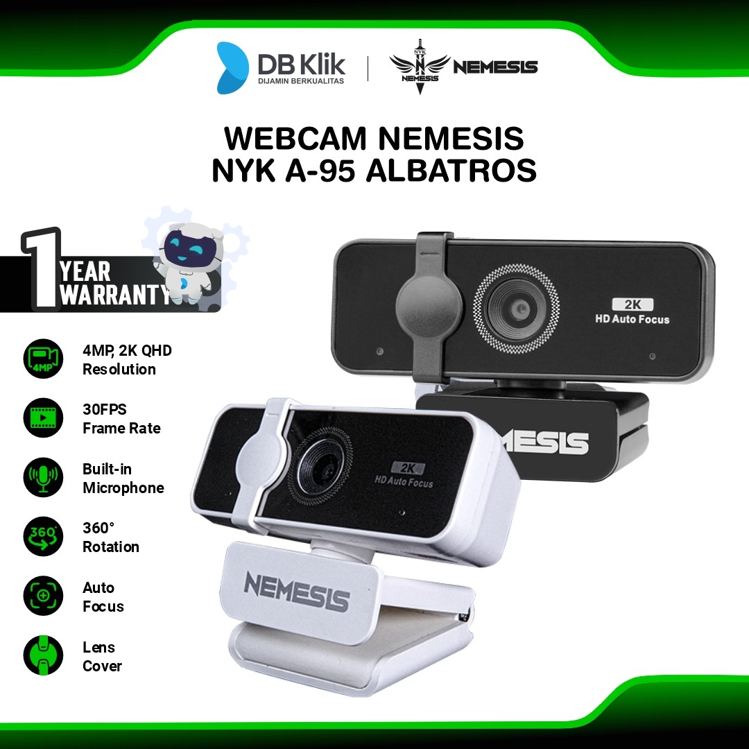NYK Nemesis A-95 Albatros Webcam 2K QHD 4MP Built-in Microphone 30Fps Auto Focus