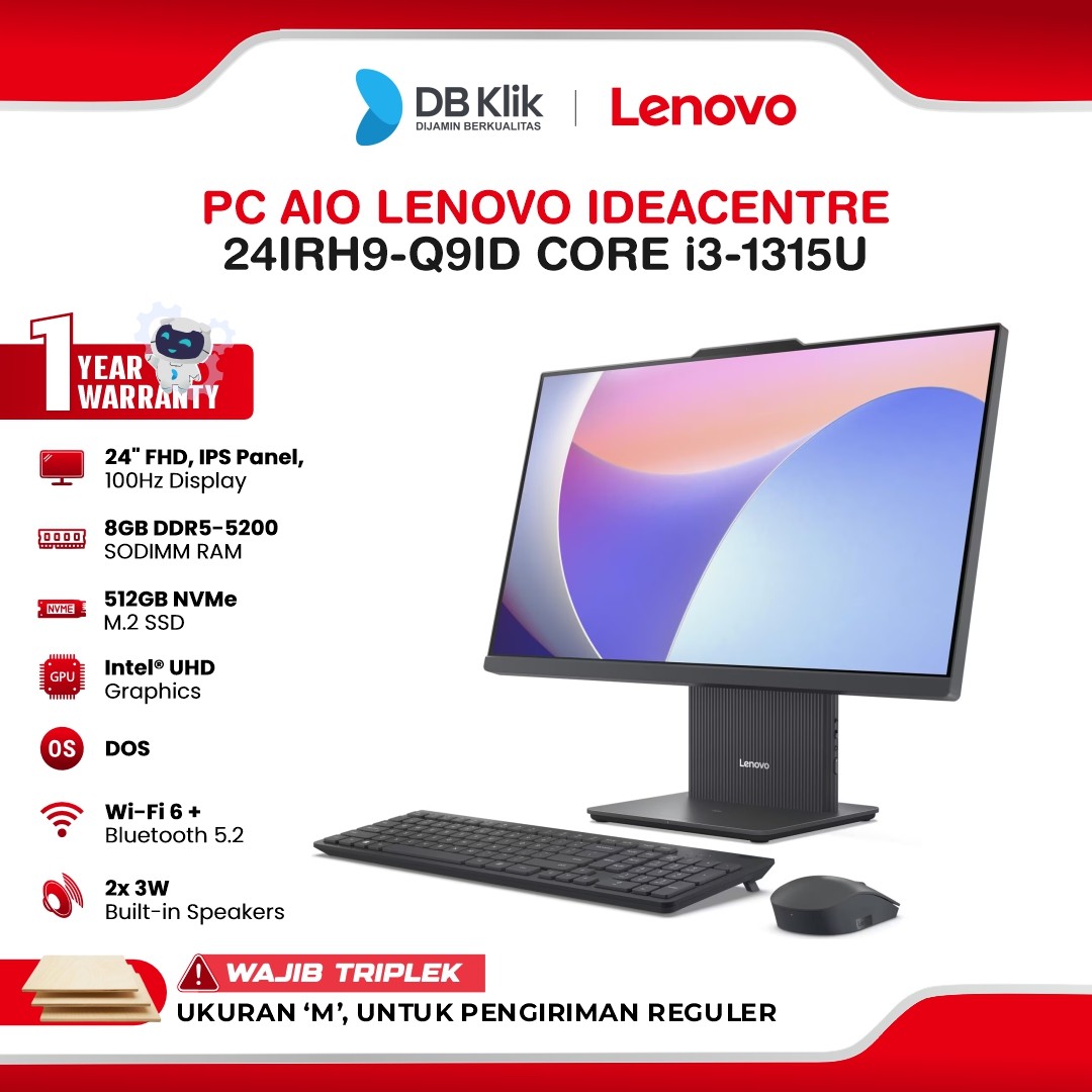 PC AIO Lenovo IdeaCentre 24IRH9-Q9ID INTEL Core i3-1315U 8GB DDR5/512GB M.2 NVMe INTEL UHD DOS NO OHS 24" FHD IPS - Luna Grey