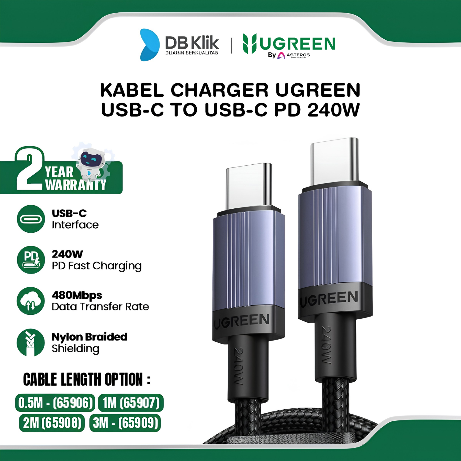 Kabel UGreen USB-C to USB-C 240W Nylon Braided