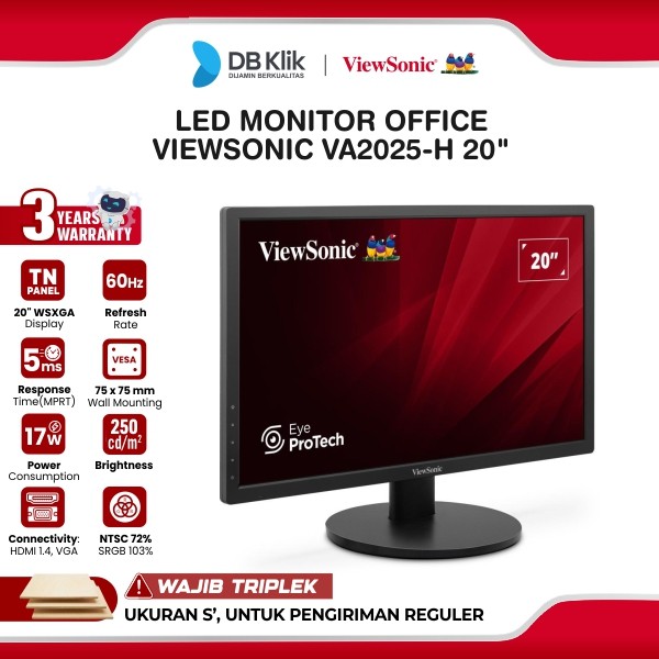 LED Monitor Office Viewsonic VA2025-H 20" TN WSXGA 60Hz 5ms HDMI VGA