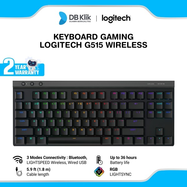 Keyboard Gaming Logitech G515 WIreless Lightspeed + Bluetooth TKL Tactile - Black (920-012580)