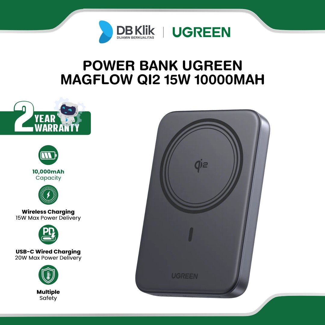 Power Bank UGreen MagFlow QI2 15W 10000mAh  - Gray (55135)
