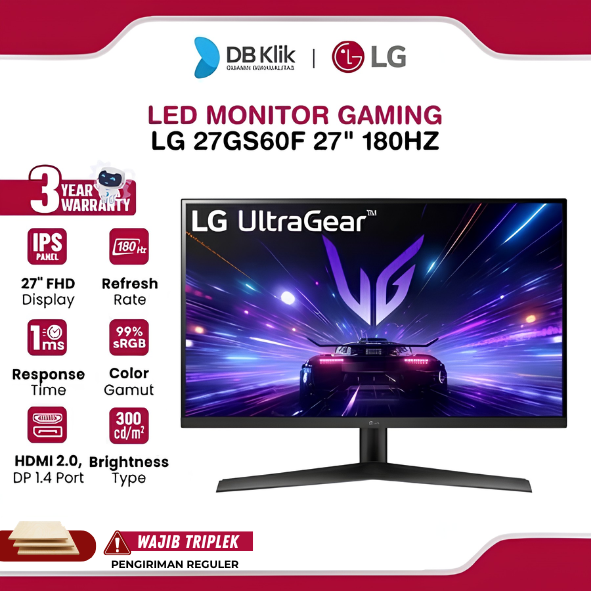 Monitor Gaming LG UltraGear 27GS60F 27" FHD IPS 180hz 1ms AMD FreeSync + NVIDIA G-Sync HDR10 HDMI DP