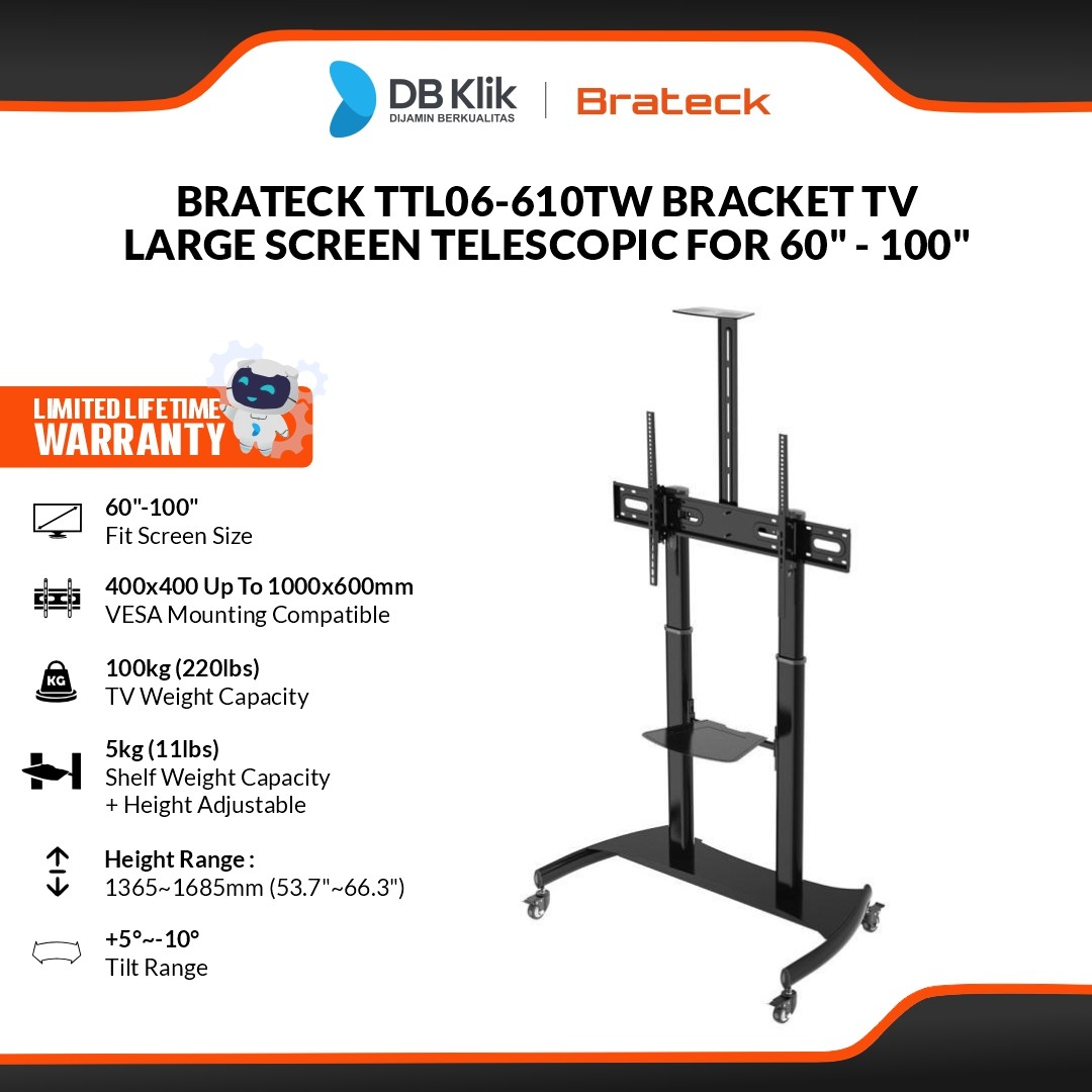 Brateck TTL06-610TW Bracket TV Large Screen Telescopic Height-Adjustable Steel for 60" - 100"