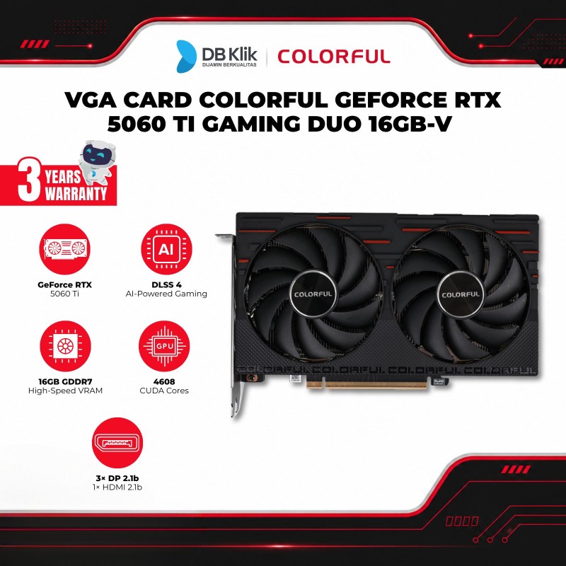 VGA Card COLORFUL GeForce RTX 5060 Ti GAMING DUO 16GB-V