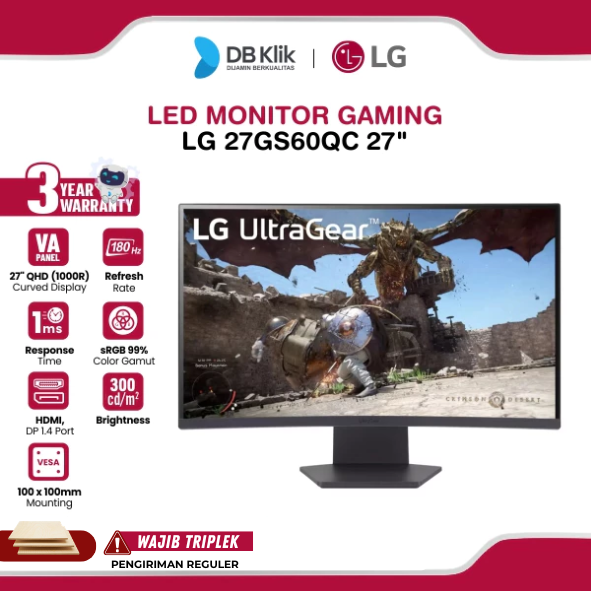 Monitor Gaming LG UltraGear 27GS60QC 27" Curved 1000R 2K QHD VA AMD FreeSync HDMI DP