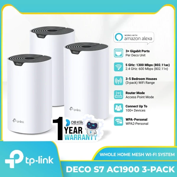 Mesh Wi-Fi System TP-Link Deco S7 AC1900 Gigabit Dual Band 3Pack