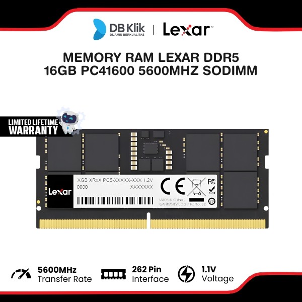 Memory RAM Lexar DDR5 16GB PC41600 5600MHz Sodimm