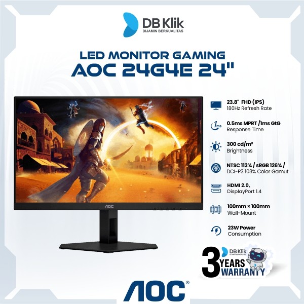 Led Monitor Gaming AOC 24G4E 24" IPS 180Hz Fhd 0,5ms Hdmi Dp