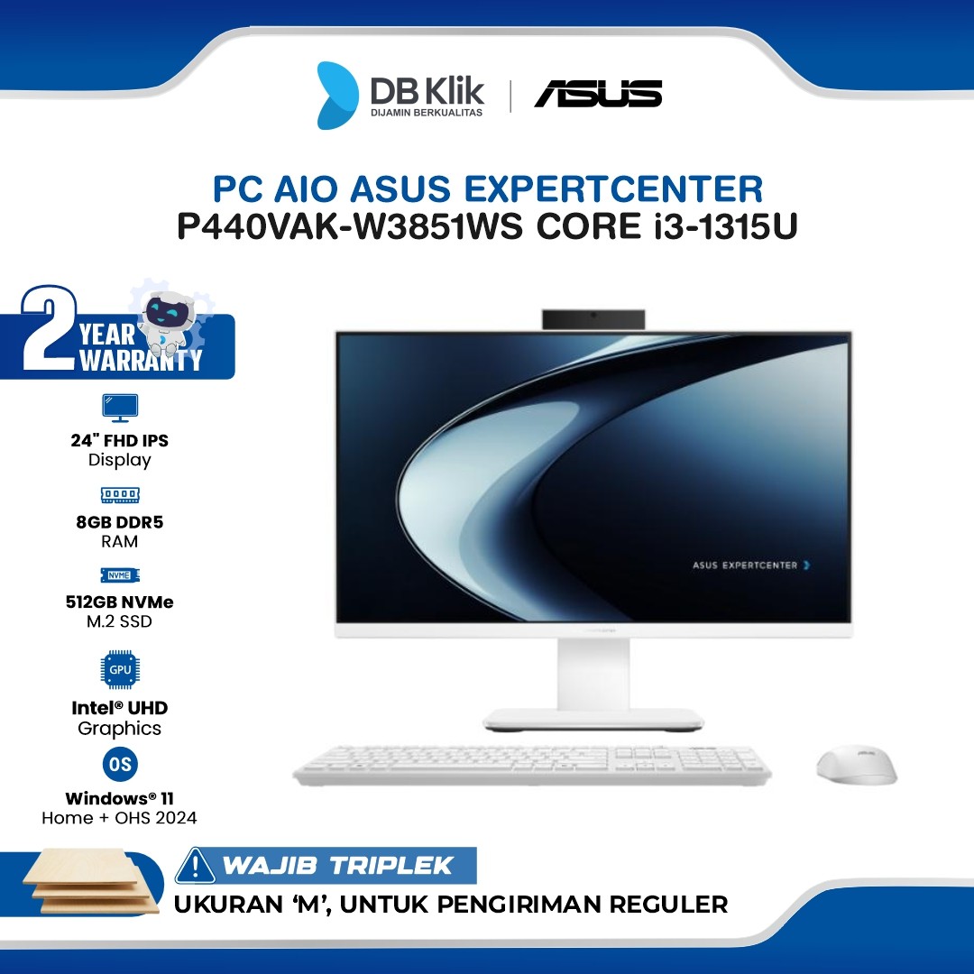 PC AIO ASUS ExpertCenter P440VAK-W3851WS INTEL Core i3-1315U 8GB DDR5/512GB M.2 NVMe INTEL UHD Windows 11 Home + Office Home Student 2024 24" FHD IPS - White