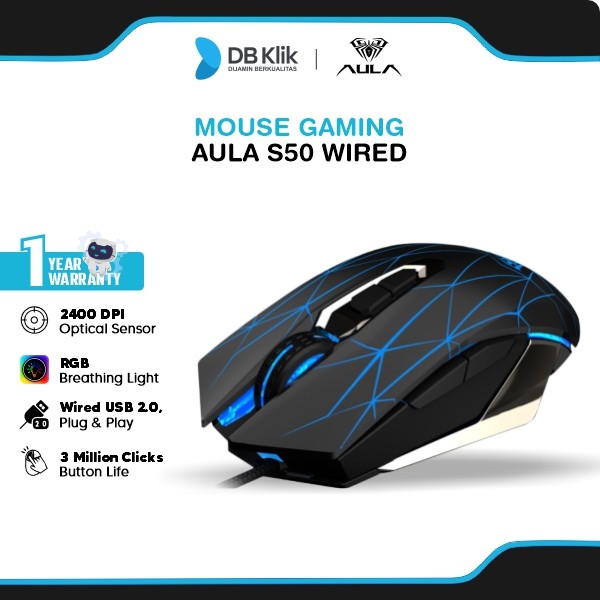 Mouse Gaming AULA S50 Optical Wired 2400DPI RGB Breathing - AULA S 50