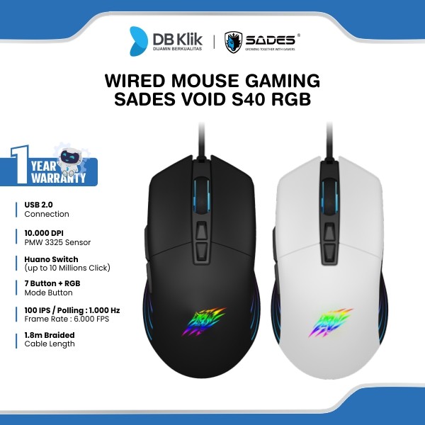 Mouse Gaming SADES Void S40 RGB 10000DPI Wired