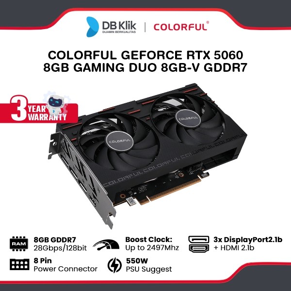 VGA Card Colorful GeForce RTX 5060 8GB GAMING DUO 8GB-V GDDR7
