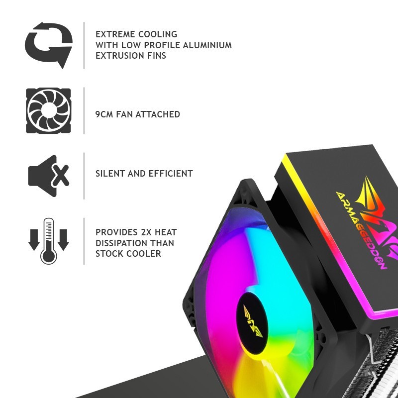 Cpu Cooler Armaggeddon Blizzard 1 Rgb 90mm Fan 2 Heat Pipes