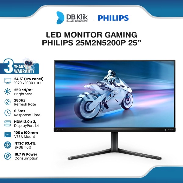 Monitor Gaming PHILIPS EVNIA 25M2N5200P 25" IPS FHD 280hz 0.5ms AMD FreeSync HDR10 Full Ergonomic Stand HDMI DP