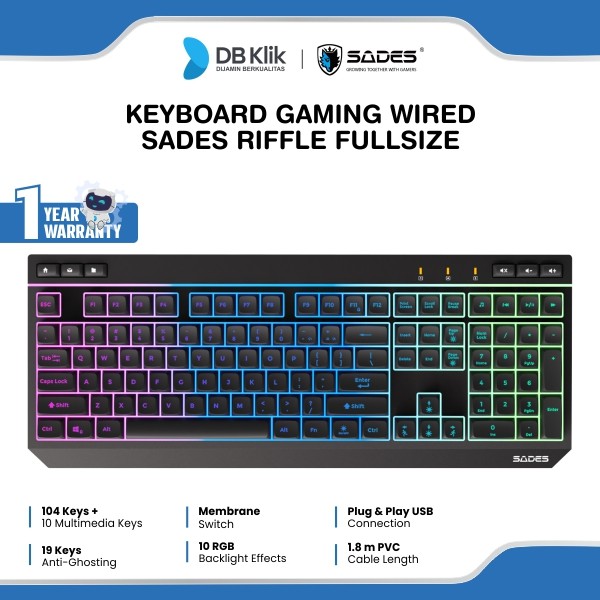 Keyboard Gaming SADES Riffle Fullsize Membrane Wired