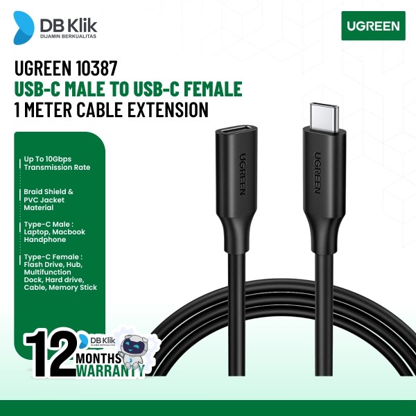 Cable Extension UGreen USB-C Male to USB-C Female 1 Meter (10387)